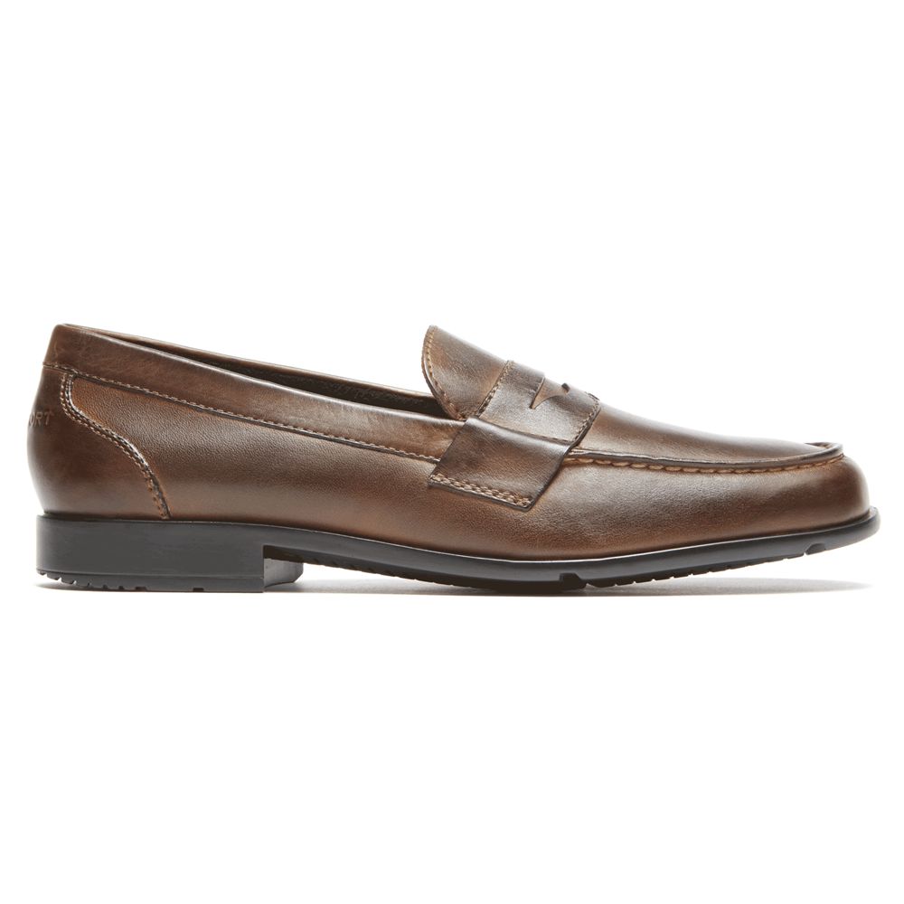 Rockport Canada Classic Penny Slip-Ons - Mens Loafers Dark Brown (SUZ650341)